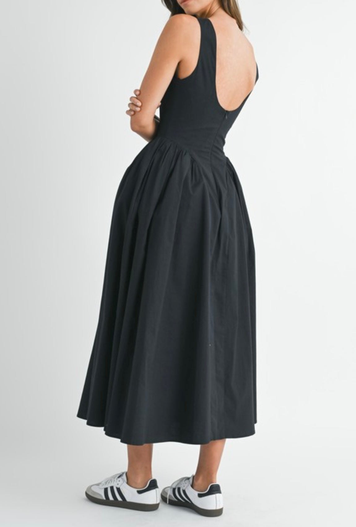 Poplin Drop Waist Midi Dress