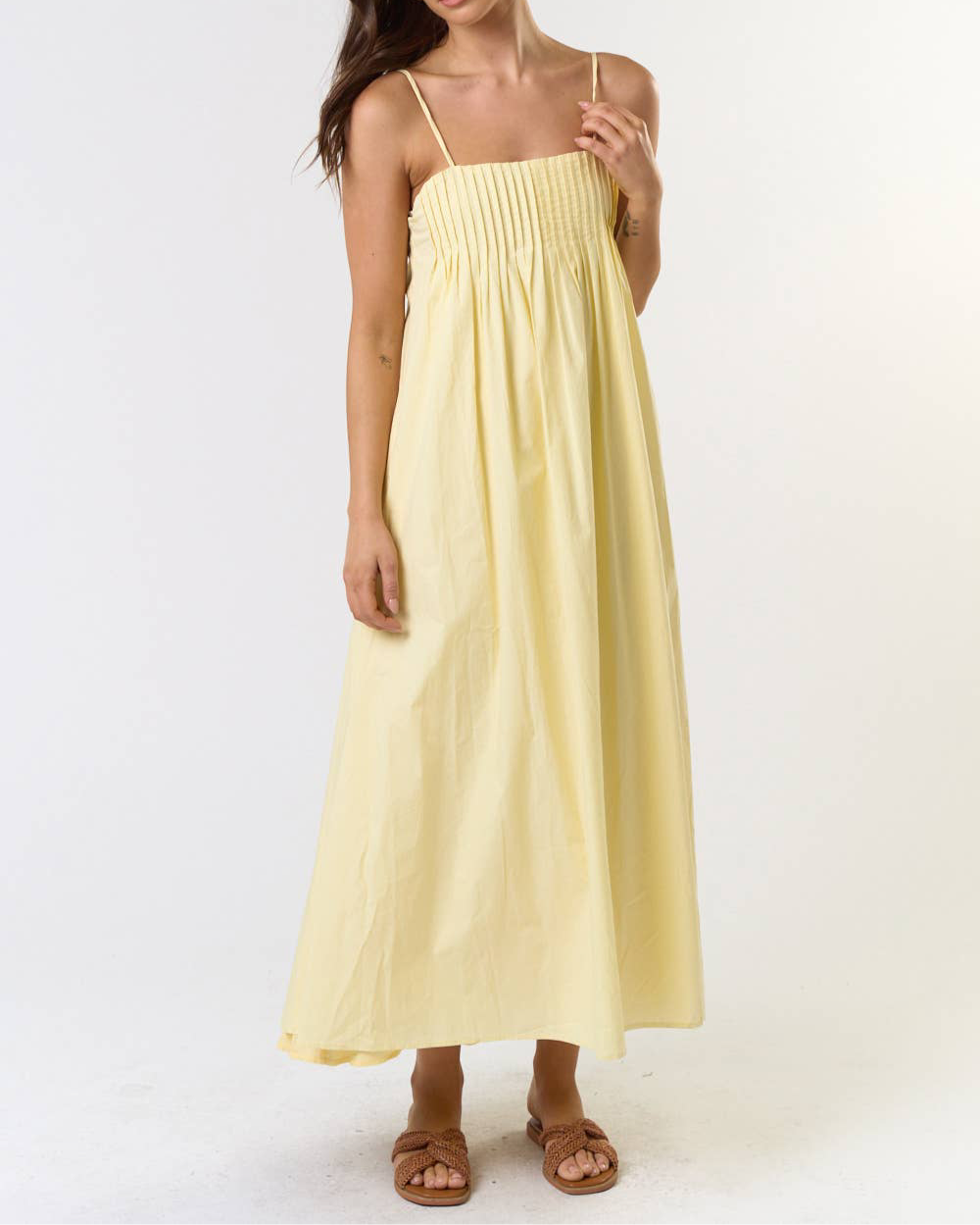 PLEATED STRAPPY MAXI DRESS
