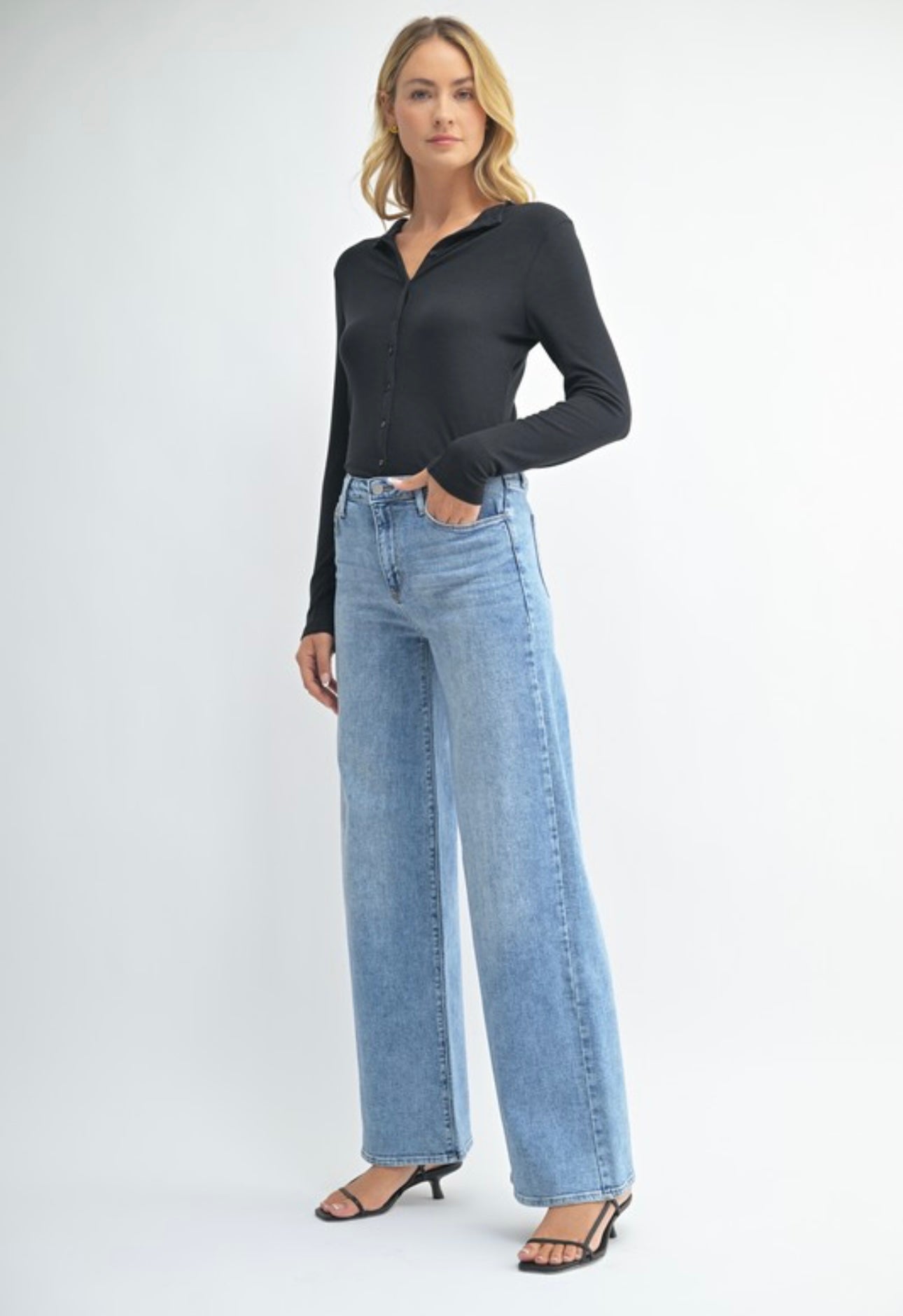 Wide Leg Medium Wash Jeans