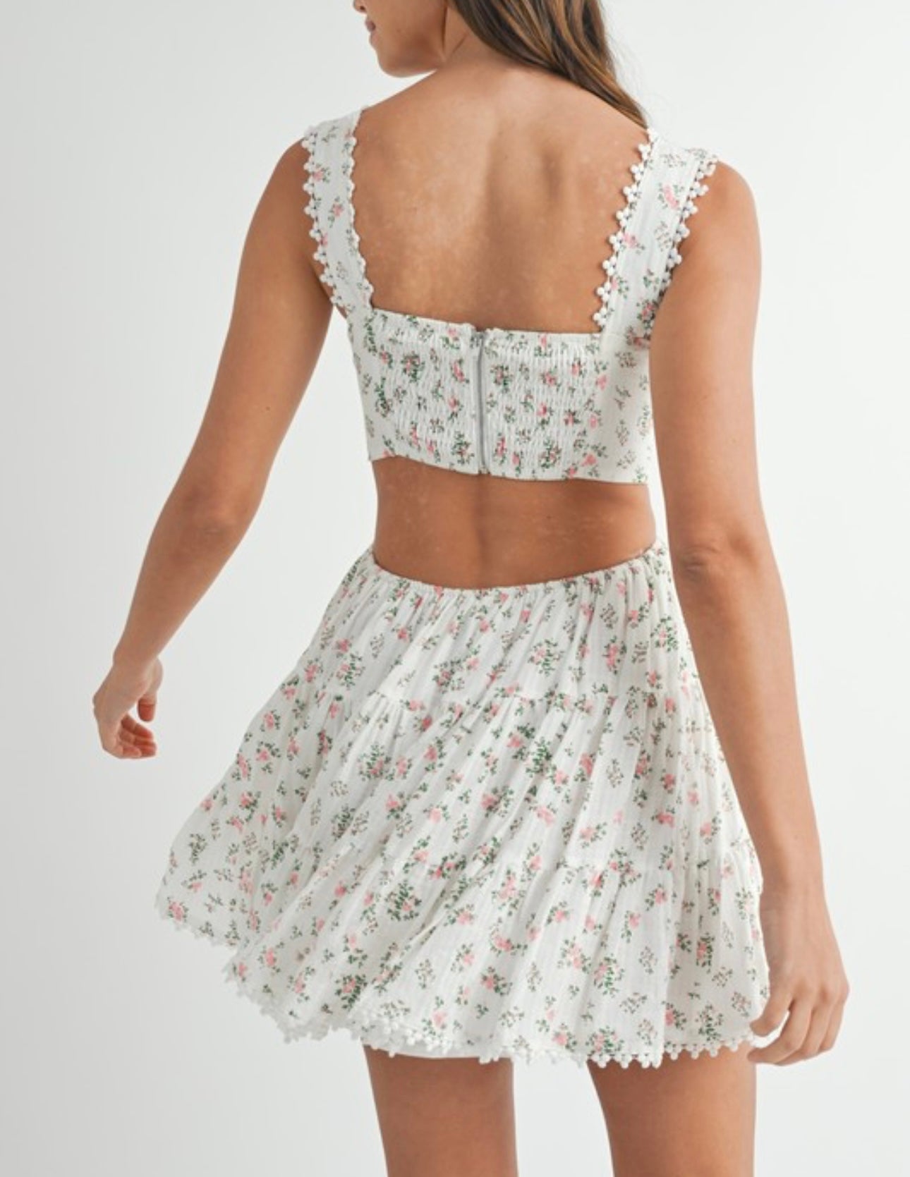 Floral Tiered Cutout Mini Dress