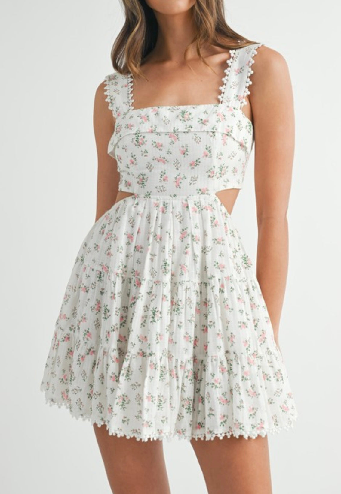 Floral Tiered Cutout Mini Dress