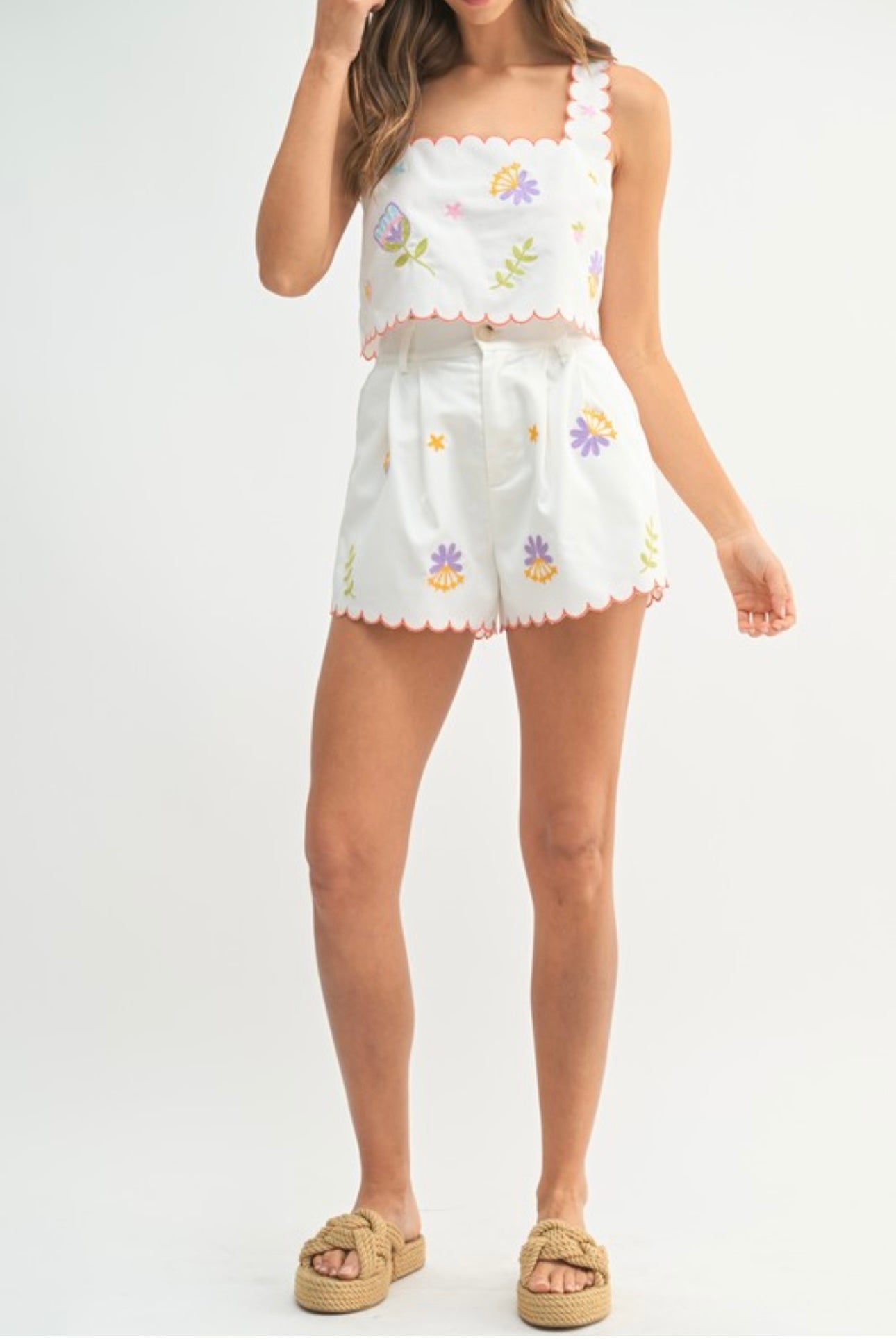 Embroidered Scalloped Short Set