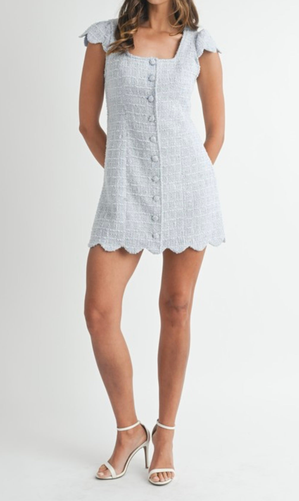 Tweed Scalloped Hemline Mini Dress