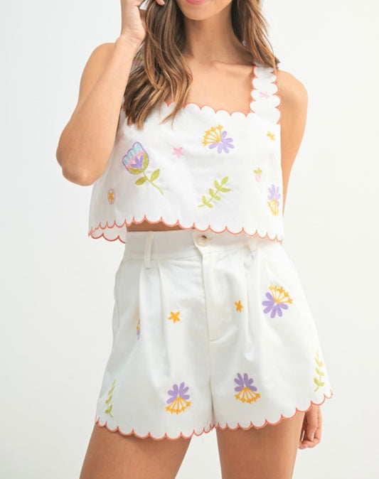 Embroidered Scalloped Short Set