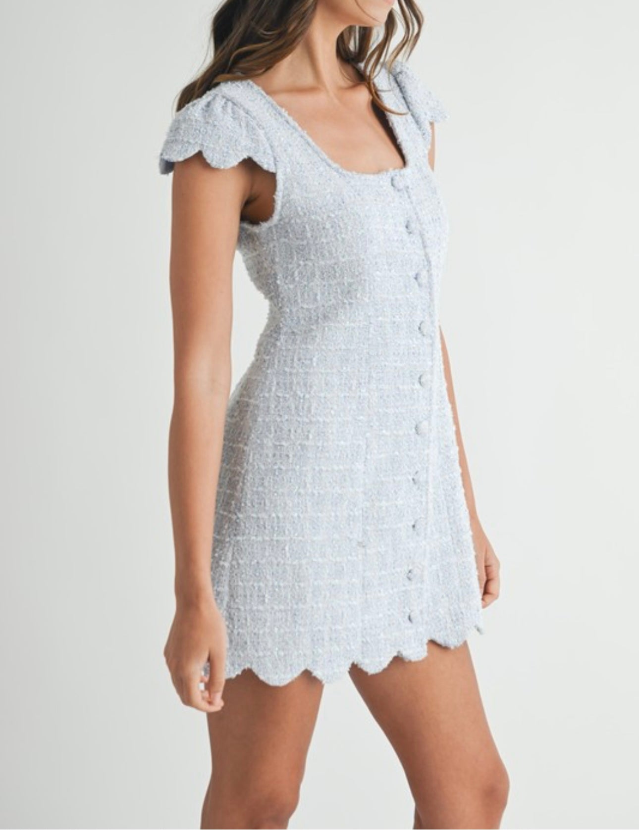 Tweed Scalloped Hemline Mini Dress