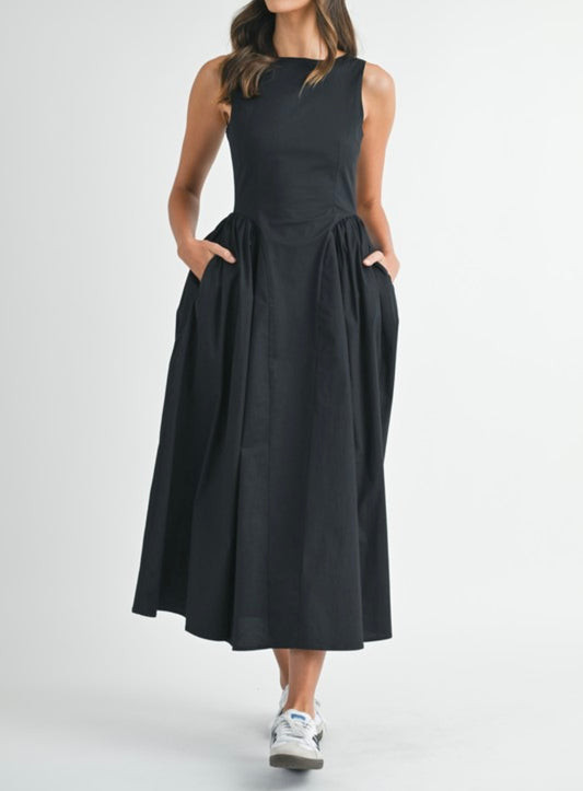 Poplin Drop Waist Midi Dress